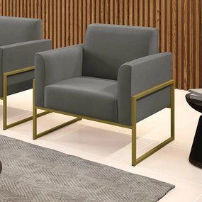 Poltrona Base Industrial Alta Dourado Marisa Suede Grafite