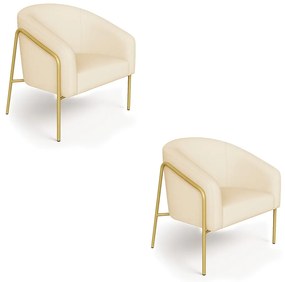 Poltrona Sala Industrial Alta Dourado Kit 2 Stella Linho D03 - D'Rossi - Bege