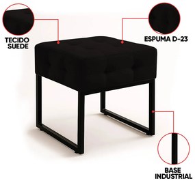 Puff Sala Decorativo Industrial Kit 2 Elisa Suede D03 - D'Rossi - Preto