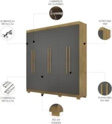 Guarda Roupa Casal 218cm 6 Portas Bolty Nature/Alasca V02 - Mpozenato