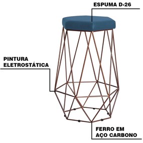 Kit 2 Banqueta Decorativa Rubel Base Bronze Suede Azul Marinho G41 - Gran Belo