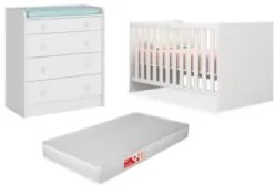Berço Mini Cama Com Colchão e Cômoda Doce Sonho Branco - Qmovi