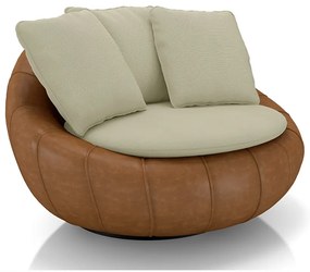 Poltrona Sala de Estar Afrodite com Almofadas Giratória Bege Caramelo Manchado Linho/PU G45 - Gran Belo