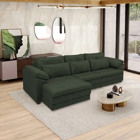 Sofá Retrátil Elétrico Sala de Estar Nolan Bipartido 332cm Conforto Premium em Couro Verde Manchado G58 - Gran Belo