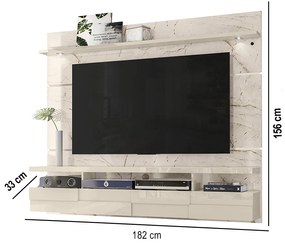 Painel TV 60 Pol 182cm Bancada Suspensa para Sala Quelen M20 - D'Rossi - Calacata e Off White