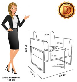 Poltrona Base Industrial Alta Preto Marisa Veludo - Rose