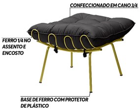 Kit 2 Puff Decorativo Sala de Estar Abel Pés Dourado Veludo Preto G41 - Gran Belo