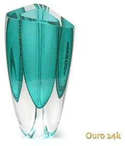Vaso Triangular nº 3 Verde com Ouro Murano Cristais Cadoro