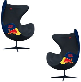 Kit 2 Poltronas Decorativas Egg Chair RB Nº33 c/Regulagem de Altura Azul/Preto G53 - Gran Belo