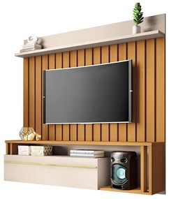 Painel Suspenso Decorativo Self Ripado pata TV até 55" Cinamomo/Off White G26 - HB Móveis