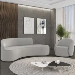 Sofá 4 Lugares 220cm Wendi e Poltrona Steve Suede Cinza I01  - Mpozena