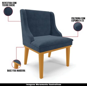 Kit 2 Poltronas Decorativas Base Fixa de Madeira Firenze Suede Azul Marinho/Castanho G19 - Gran Belo