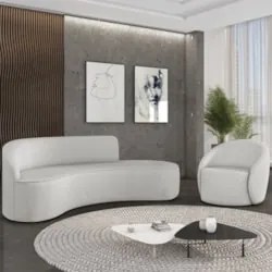 Sofá 4 Lugares 220cm Wendi e Poltrona Steve Linho Cinza I01  - Mpozena