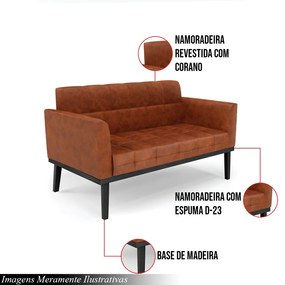 Poltrona Namoradeira Decorativa Karen Pés Fixo em Madeira Preto Pu Nozes G19 - Gran Belo