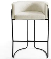 Banqueta Decorativa Base Aço Preto Betina C-107 Linho Bege Fosco - Dom