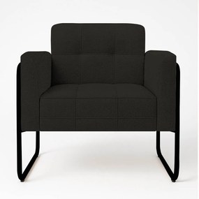 Poltrona Sala Industrial Alta Tubo Preto Elisa Linho D03 - D'Rossi - Preto
