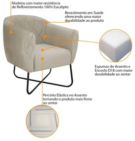 Poltrona Grazi  Base X Preta Suede - ADJ Decor