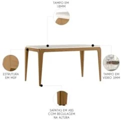 Mesa de Jantar Retangular 160cm 6 Lugares Yuma Ypê/Off N02  - Mpozenat