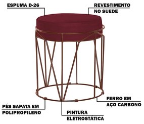 Kit 2 Puffs Decorativo Sala de Estar Base Bronze Chloe Suede Bordô G41 - Gran Belo