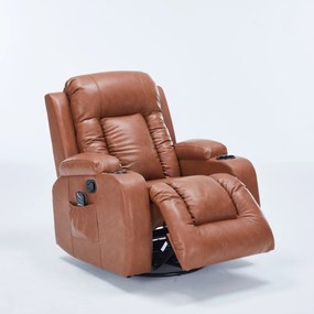 Poltrona do Papai Sala de Estar Austin Aquecimento Massagem Giratória Reclinável Manual PU Caramelo G94 - Gran Belo
