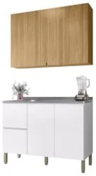 Armário de Cozinha CP01 Com Pia 120cm Minsk Z06 Branco/Freijó - Mpozen
