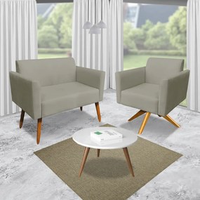 Kit 01 Namoradeira e 01 Poltrona Marisa Suede Base Giratoria Madeira MA30 D03 - D'Rossi - Marrom Rato