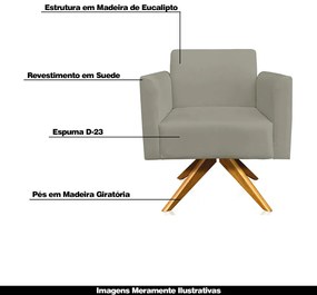 Poltrona Decorativa Isabella Base Giratória Madeira Suede Nude G19 - Gran Belo