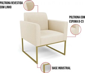 Poltrona Base Industrial Dourado Marisa Linho Bege A19 D03 - D'Rossi