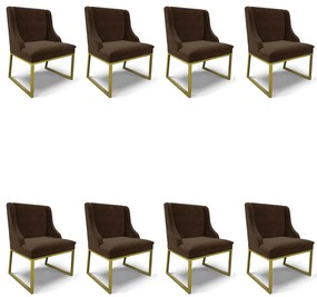 Cadeira Sala de Jantar Industrial Dourado Kit 8 Liz Suede D03 - D'Rossi - Marrom