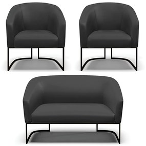 Namoradeira e 2 Poltronas Industrial Preto Stella Sintético D03 - D'Rossi - Preto
