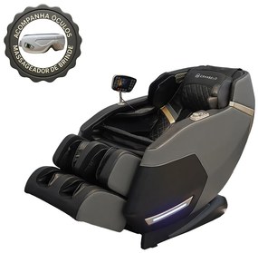 Poltrona de Massagem Reclinação Gravidade Zero Elétrica 3D Marvin Tela LCD com Óculos Massageador de Brinde PU Preto G94 - Gran Belo