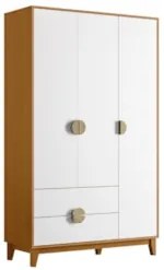 Guarda Roupa Solteiro 120cm 3 Portas Ipê Cinamomo/Branco    - Albatroz
