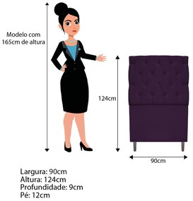 Kit Cabeceira e Calçadeira Liverpool 90 cm Solteiro Suede Roxo - ADJ Decor