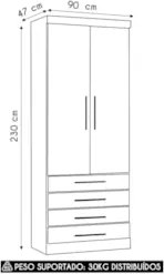 Guarda Roupa Modulado 90cm 2 Portas 4 Gavetas Taiga Branco L01 - Mpoze