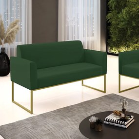 Sofá Namoradeira Base Industrial Dourado Marisa Veludo D03 - D'Rossi - Verde