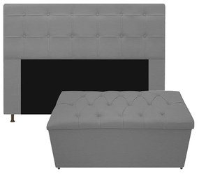 Kit Cabeceira e Calçadeira Baú Estofada Mel 195 cm King Size Com Capitonê Corano Cinza - ADJ Decor