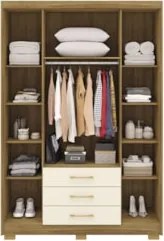 Guarda Roupa Solteiro 150cm 4 Portas Otto Nature/Champanhe V02 - Mpoze