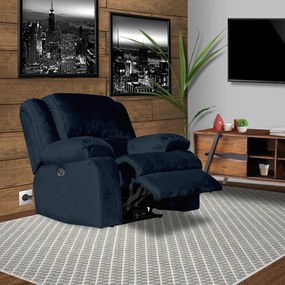 Poltrona do Papai Reclinável Elétrica com Entrada USB Magnum Veludo Azul Clássico G23 - Gran Belo