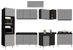 Armário de Cozinha Modulada de Canto 8 Peças CP01 Balcão Preto/Cinza -