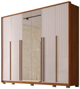 Guarda Roupa Casal Ema 6 Portas de bater com Espelhos 6 Gavetas em MDF Freijo/OffWhite G11 - Gran Belo