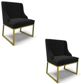 Cadeira Sala de Jantar Industrial Dourado Kit 2 Liz Suede D03 - D'Rossi - Preto