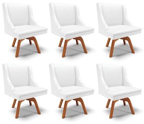 Kit 6 Cadeiras Decorativas Sala de Jantar Base Giratória de Madeira Firenze PU Branco Fosco/Natural G19 - Gran Belo