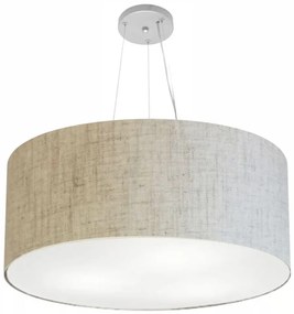 Lustre Pendente Cilíndrico Md-4074 Cúpula em Tecido 60x30cm Rustico Bege - Bivolt