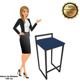 BANQUETA PIETRA SUEDE BASE PRETO DROSSI - Azul Marinho
