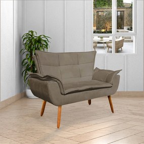 Poltrona Namoradeira Pés Palito Charger Suede Nude G19 - Gran Belo