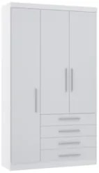 Guarda Roupa Solteiro 132cm 3 Portas 4 Gavetas Taiga Branco L01 - Mpoz
