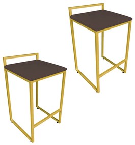 Conjunto 02 Banqueta Alta Industrial Pietra Suede Marrom Base Dourado D'Rossi