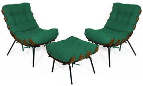 Kit 2 Poltronas Decorativa Costela Com Puff Costela Suede Verde