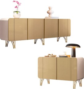 Conjunto Buffets Bambino/Virginia Sala de Estar MDP/MDF Pés Aço Off White/Champagne G26 - Gran Belo