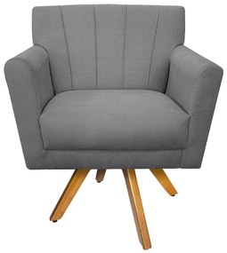 Poltrona Laura Base Giratória de Madeira Suede Cinza - ADJ Decor